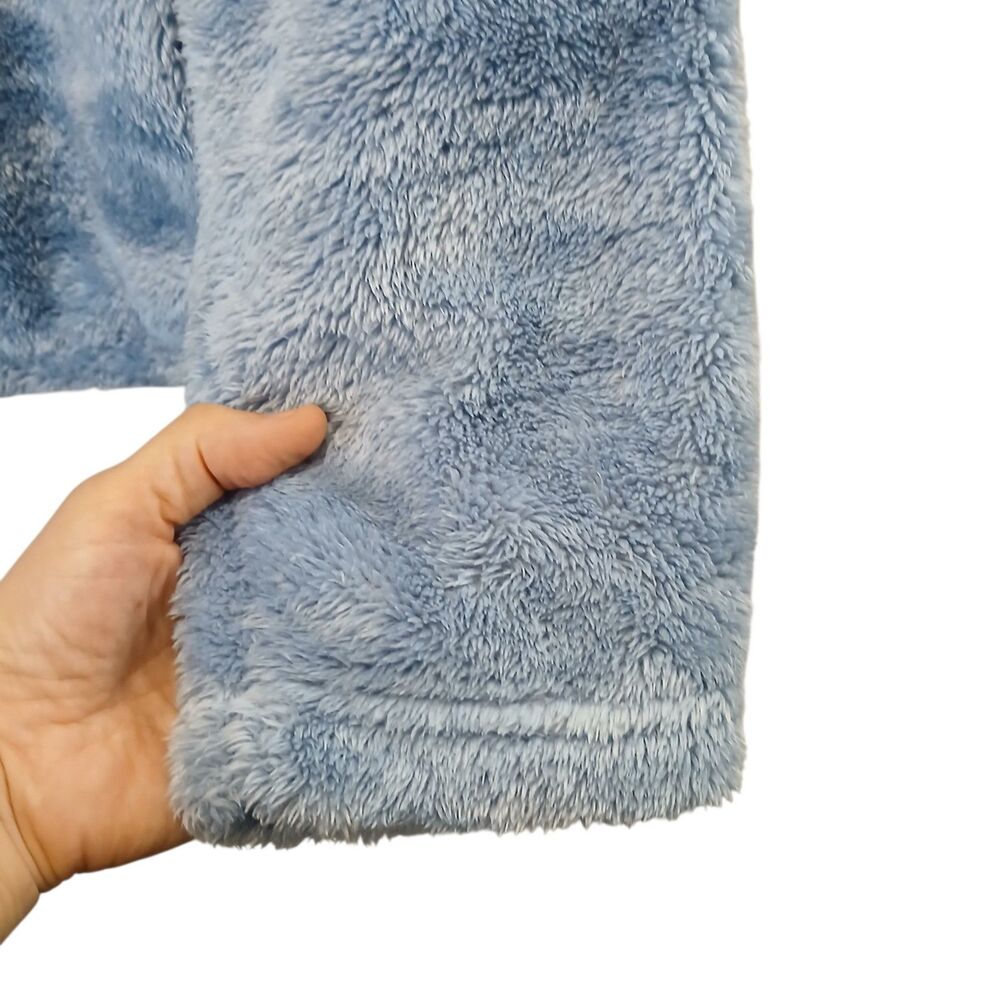 Fuzzy Periwinkle Blue Teddy Fleece Cowl Neck Pullover Peach Patch Pocket Medium - Picture 5 of 9